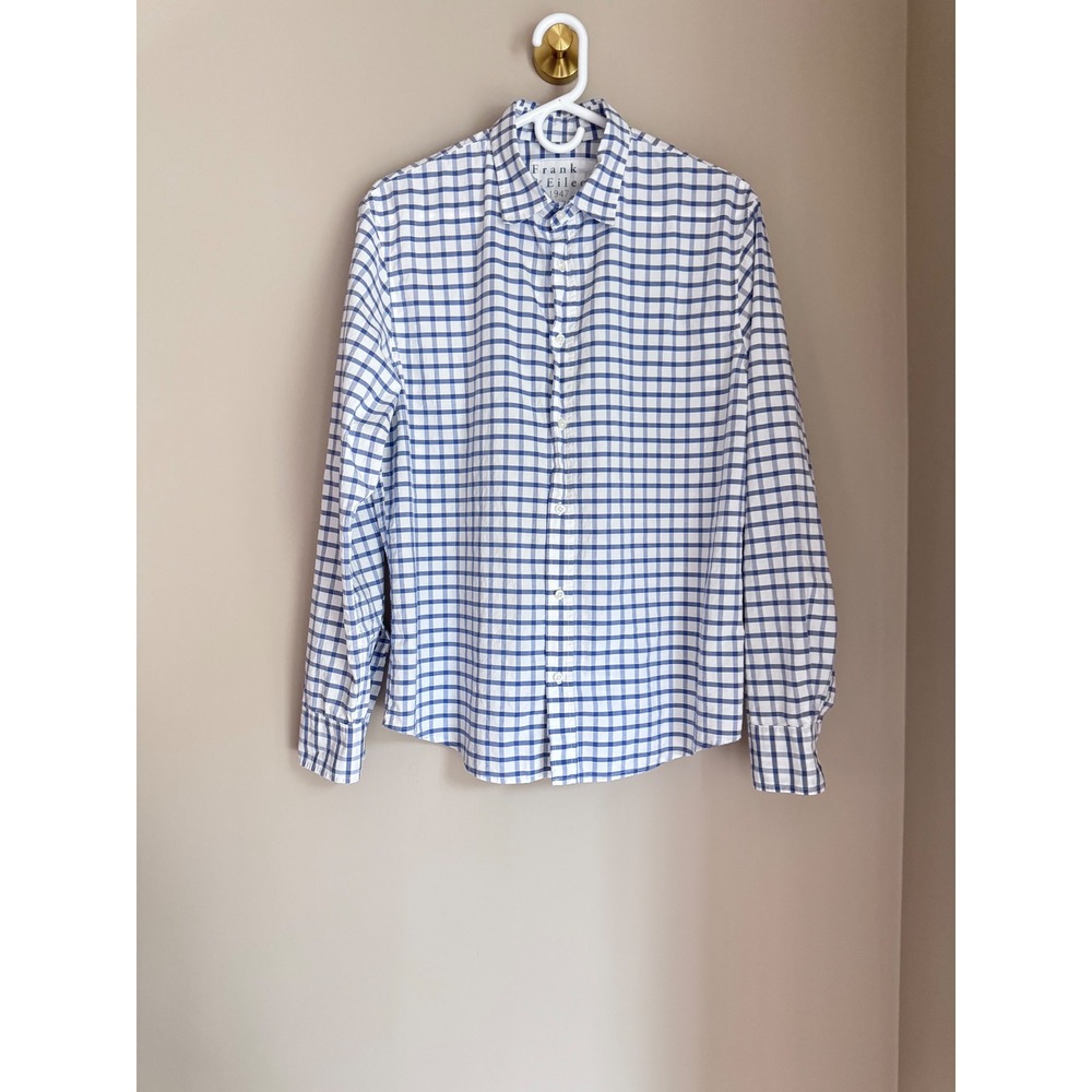 Frank and Eileen Paul Blue White Check Cotton Button Down Shirt Medium USA Made